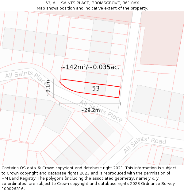 53, ALL SAINTS PLACE, BROMSGROVE, B61 0AX: Plot and title map