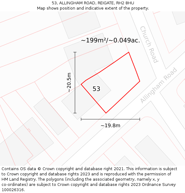 53, ALLINGHAM ROAD, REIGATE, RH2 8HU: Plot and title map