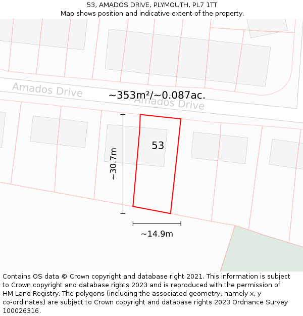 53, AMADOS DRIVE, PLYMOUTH, PL7 1TT: Plot and title map