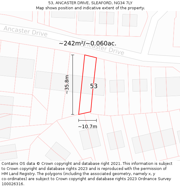 53, ANCASTER DRIVE, SLEAFORD, NG34 7LY: Plot and title map