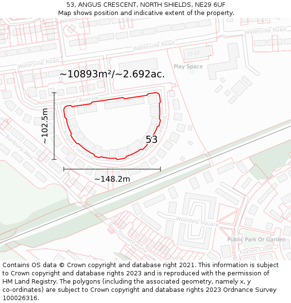 53, ANGUS CRESCENT, NORTH SHIELDS, NE29 6UF: Plot and title map