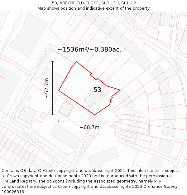 53, ARBORFIELD CLOSE, SLOUGH, SL1 2JP: Plot and title map