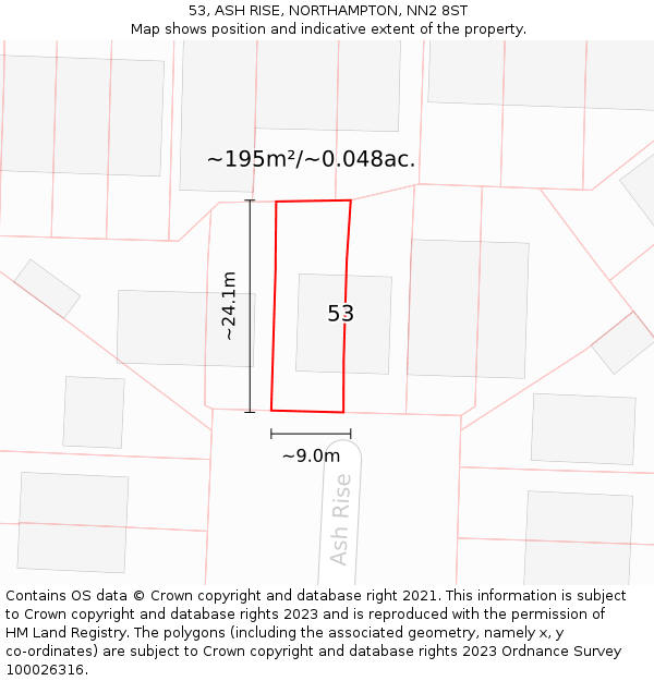 53, ASH RISE, NORTHAMPTON, NN2 8ST: Plot and title map