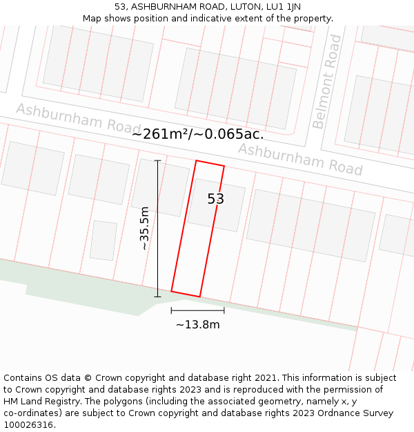 53, ASHBURNHAM ROAD, LUTON, LU1 1JN: Plot and title map