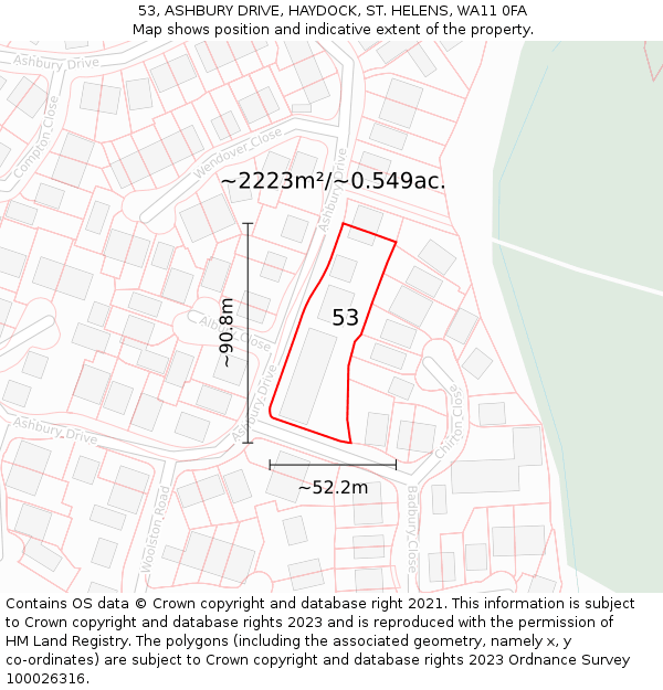 53, ASHBURY DRIVE, HAYDOCK, ST. HELENS, WA11 0FA: Plot and title map