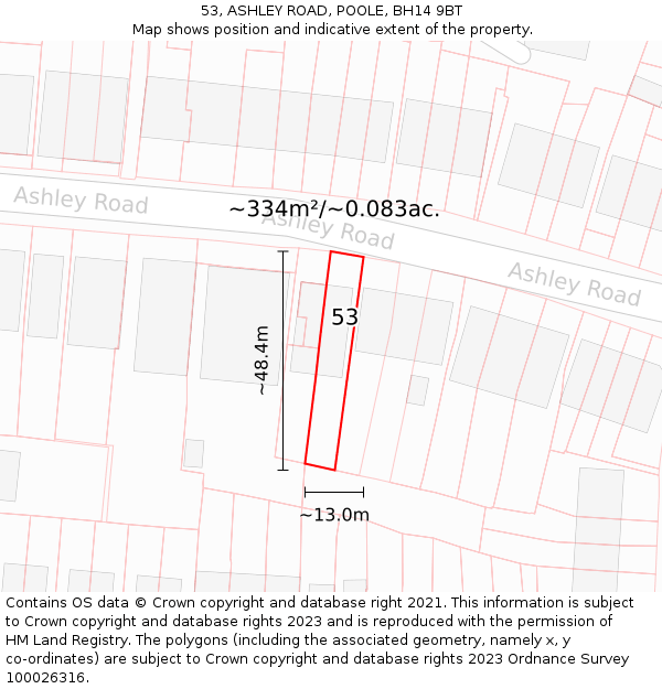 53, ASHLEY ROAD, POOLE, BH14 9BT: Plot and title map