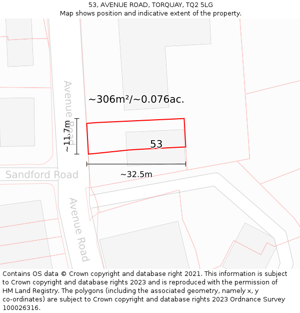 53, AVENUE ROAD, TORQUAY, TQ2 5LG: Plot and title map