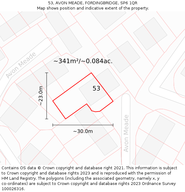 53, AVON MEADE, FORDINGBRIDGE, SP6 1QR: Plot and title map