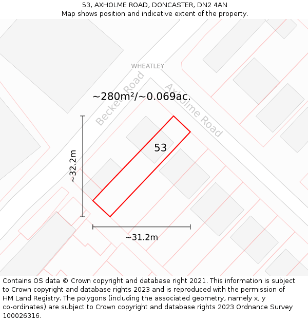 53, AXHOLME ROAD, DONCASTER, DN2 4AN: Plot and title map