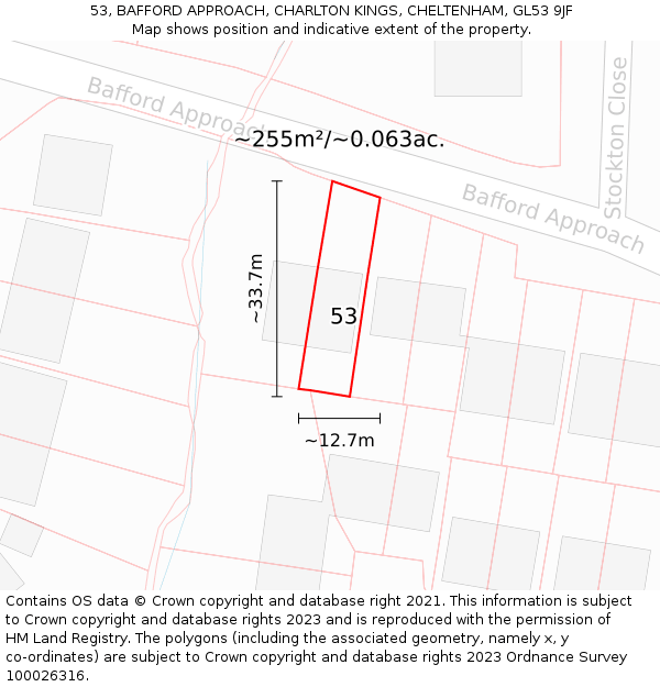 53, BAFFORD APPROACH, CHARLTON KINGS, CHELTENHAM, GL53 9JF: Plot and title map