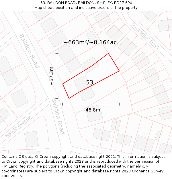 53, BAILDON ROAD, BAILDON, SHIPLEY, BD17 6PX: Plot and title map