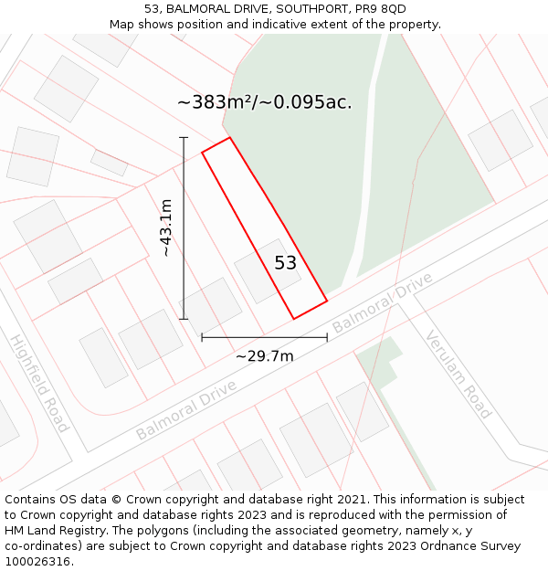 53, BALMORAL DRIVE, SOUTHPORT, PR9 8QD: Plot and title map