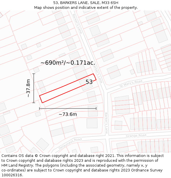 53, BARKERS LANE, SALE, M33 6SH: Plot and title map