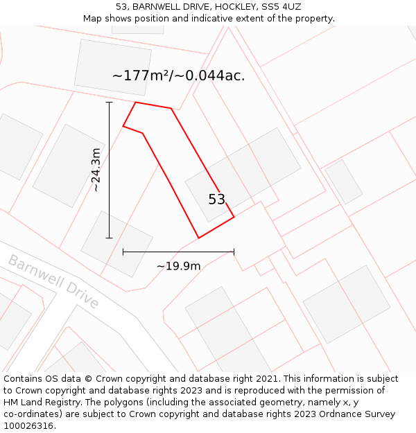 53, BARNWELL DRIVE, HOCKLEY, SS5 4UZ: Plot and title map