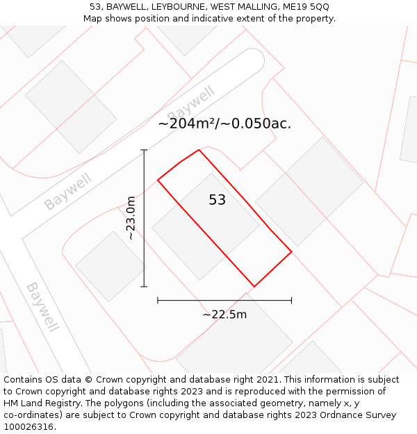 53, BAYWELL, LEYBOURNE, WEST MALLING, ME19 5QQ: Plot and title map
