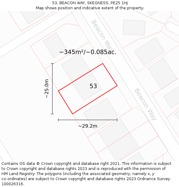 53, BEACON WAY, SKEGNESS, PE25 1HJ: Plot and title map