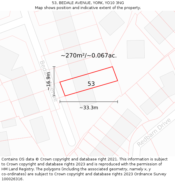 53, BEDALE AVENUE, YORK, YO10 3NG: Plot and title map