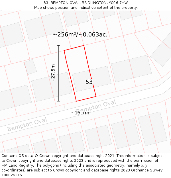 53, BEMPTON OVAL, BRIDLINGTON, YO16 7HW: Plot and title map