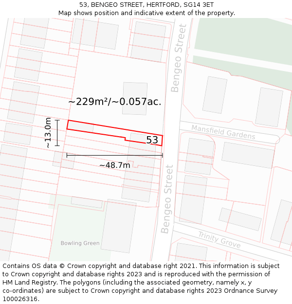 53, BENGEO STREET, HERTFORD, SG14 3ET: Plot and title map