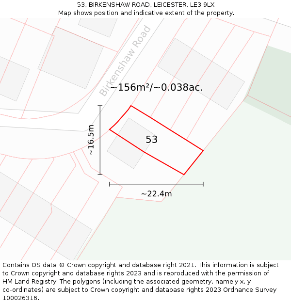 53, BIRKENSHAW ROAD, LEICESTER, LE3 9LX: Plot and title map