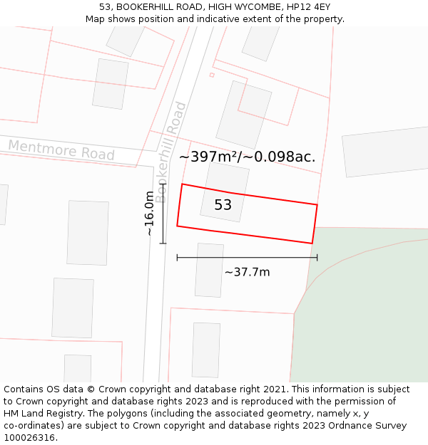 53, BOOKERHILL ROAD, HIGH WYCOMBE, HP12 4EY: Plot and title map