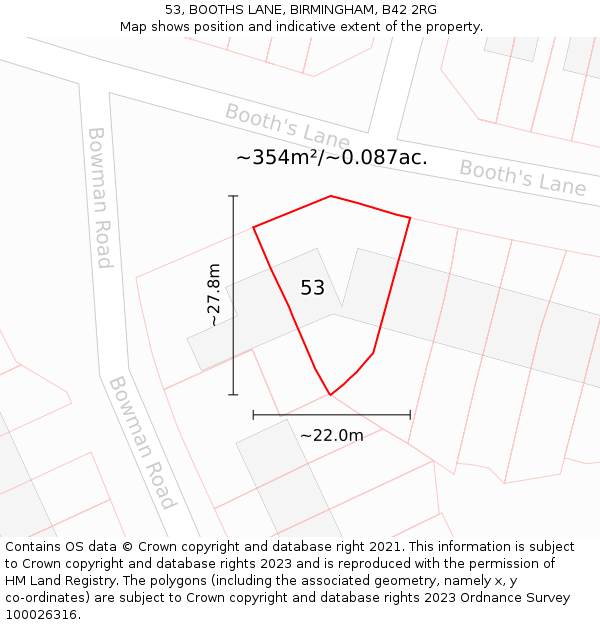 53, BOOTHS LANE, BIRMINGHAM, B42 2RG: Plot and title map