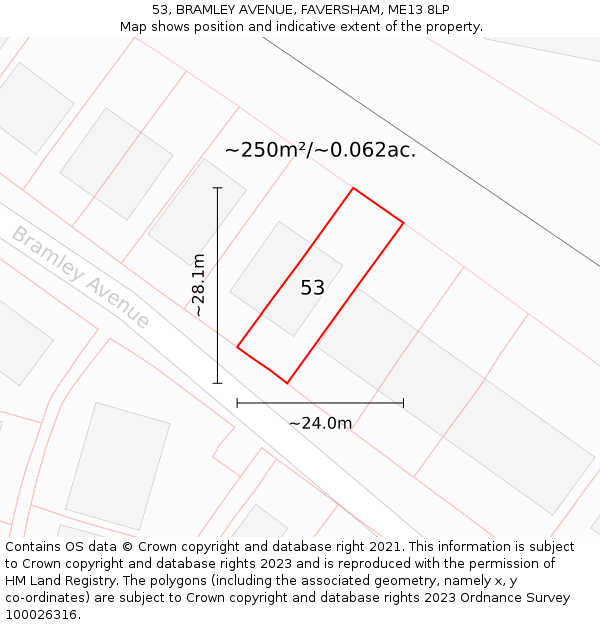 53, BRAMLEY AVENUE, FAVERSHAM, ME13 8LP: Plot and title map