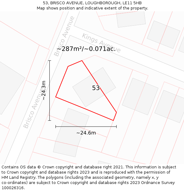 53, BRISCO AVENUE, LOUGHBOROUGH, LE11 5HB: Plot and title map