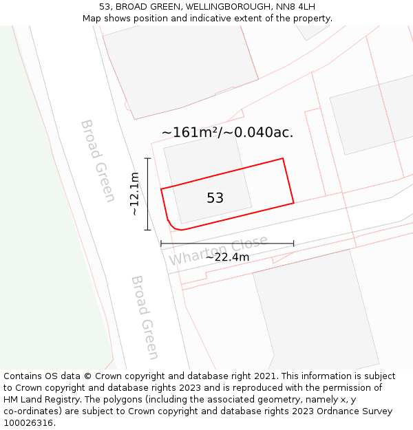 53, BROAD GREEN, WELLINGBOROUGH, NN8 4LH: Plot and title map