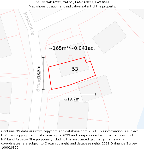 53, BROADACRE, CATON, LANCASTER, LA2 9NH: Plot and title map