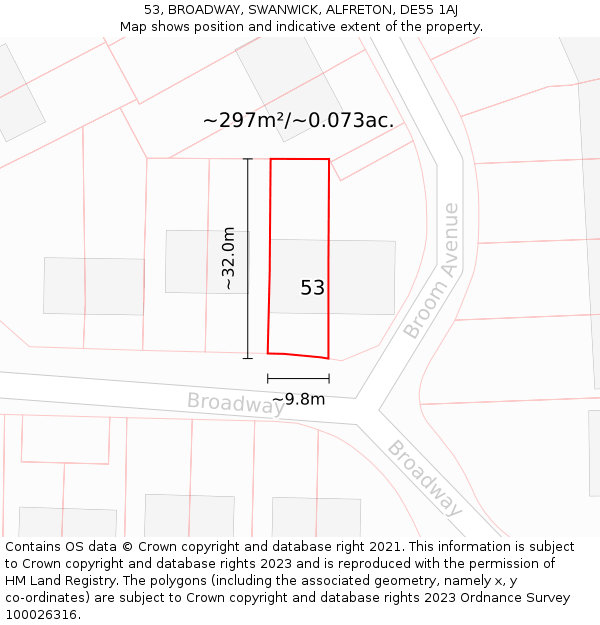 53, BROADWAY, SWANWICK, ALFRETON, DE55 1AJ: Plot and title map