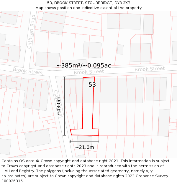 53, BROOK STREET, STOURBRIDGE, DY8 3XB: Plot and title map