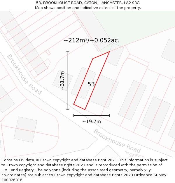 53, BROOKHOUSE ROAD, CATON, LANCASTER, LA2 9RG: Plot and title map