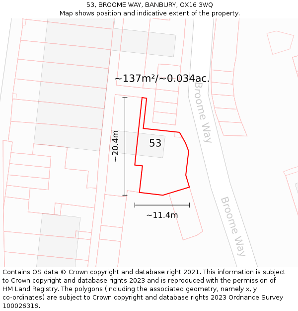 53, BROOME WAY, BANBURY, OX16 3WQ: Plot and title map