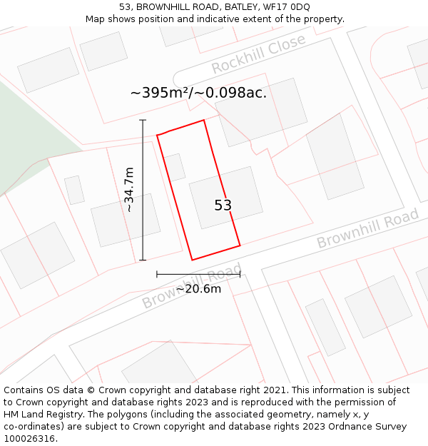 53, BROWNHILL ROAD, BATLEY, WF17 0DQ: Plot and title map