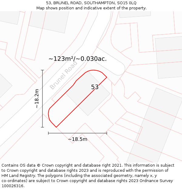 53, BRUNEL ROAD, SOUTHAMPTON, SO15 0LQ: Plot and title map