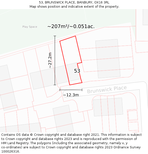 53, BRUNSWICK PLACE, BANBURY, OX16 3RL: Plot and title map