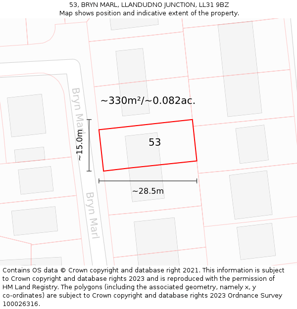 53, BRYN MARL, LLANDUDNO JUNCTION, LL31 9BZ: Plot and title map