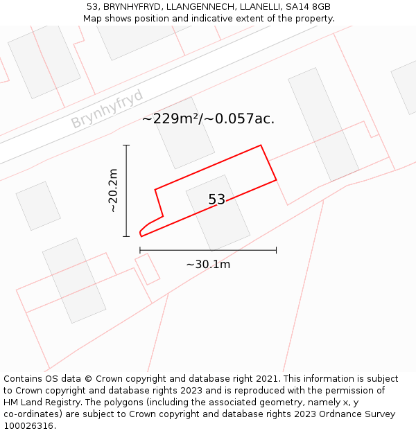 53, BRYNHYFRYD, LLANGENNECH, LLANELLI, SA14 8GB: Plot and title map