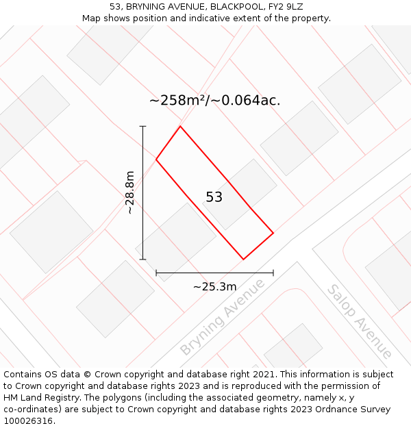 53, BRYNING AVENUE, BLACKPOOL, FY2 9LZ: Plot and title map