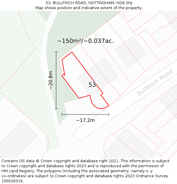 53, BULLFINCH ROAD, NOTTINGHAM, NG6 0NJ: Plot and title map