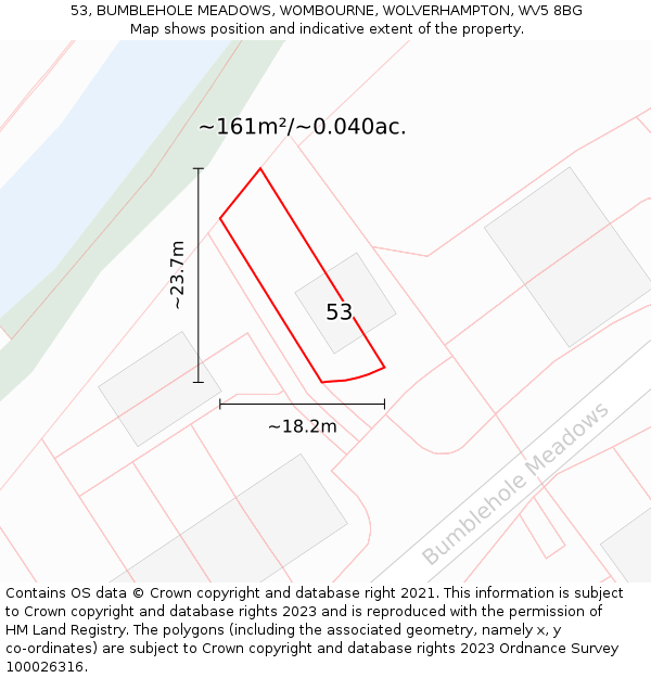 53, BUMBLEHOLE MEADOWS, WOMBOURNE, WOLVERHAMPTON, WV5 8BG: Plot and title map