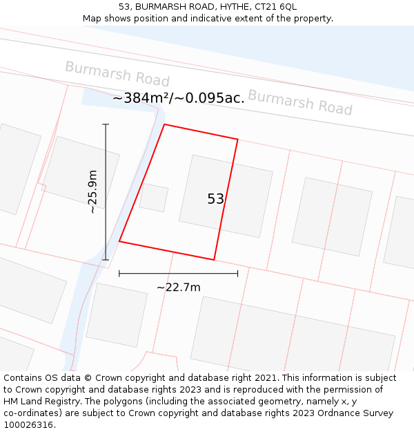 53, BURMARSH ROAD, HYTHE, CT21 6QL: Plot and title map