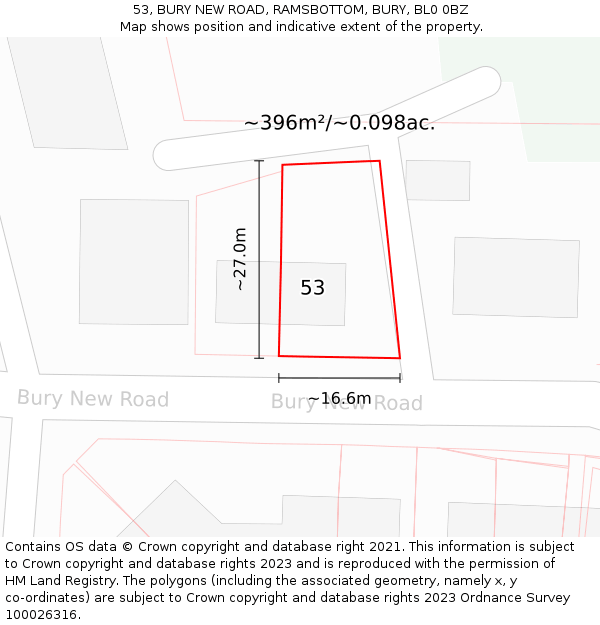 53, BURY NEW ROAD, RAMSBOTTOM, BURY, BL0 0BZ: Plot and title map