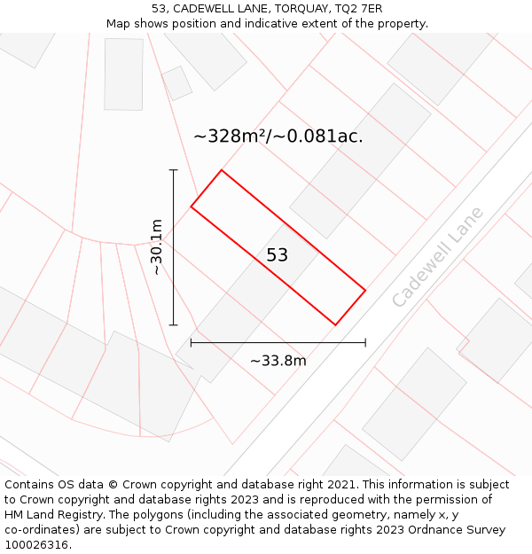 53, CADEWELL LANE, TORQUAY, TQ2 7ER: Plot and title map