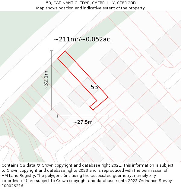 53, CAE NANT GLEDYR, CAERPHILLY, CF83 2BB: Plot and title map