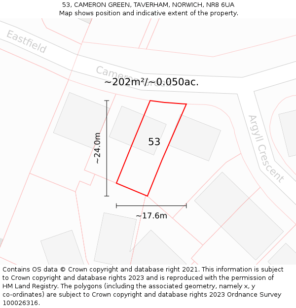 53, CAMERON GREEN, TAVERHAM, NORWICH, NR8 6UA: Plot and title map