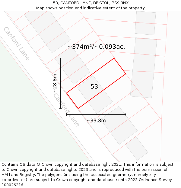 53, CANFORD LANE, BRISTOL, BS9 3NX: Plot and title map