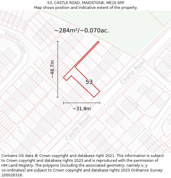 53, CASTLE ROAD, MAIDSTONE, ME16 0PP: Plot and title map