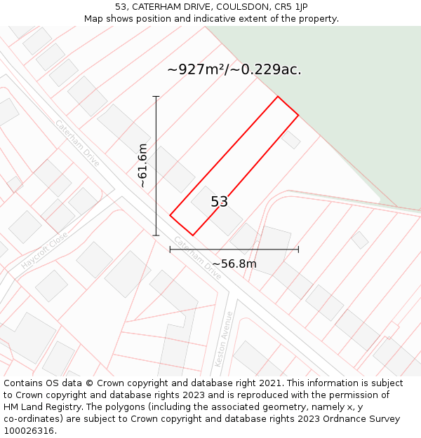 53, CATERHAM DRIVE, COULSDON, CR5 1JP: Plot and title map